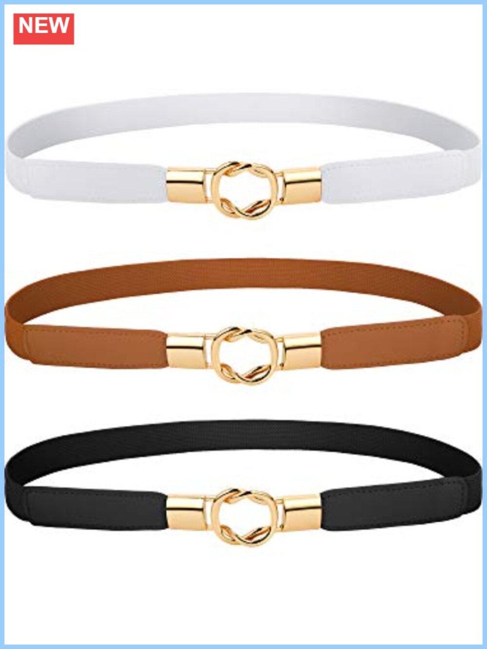 3 Pcs Elastic Waist Belt Skinny Stretch Faux Leather for Dresses